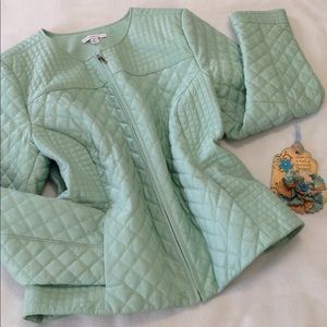 Genuine Leather Jacket Quilted Mint Isaac Mizrahi Live Soft Tailored Fit Size 14